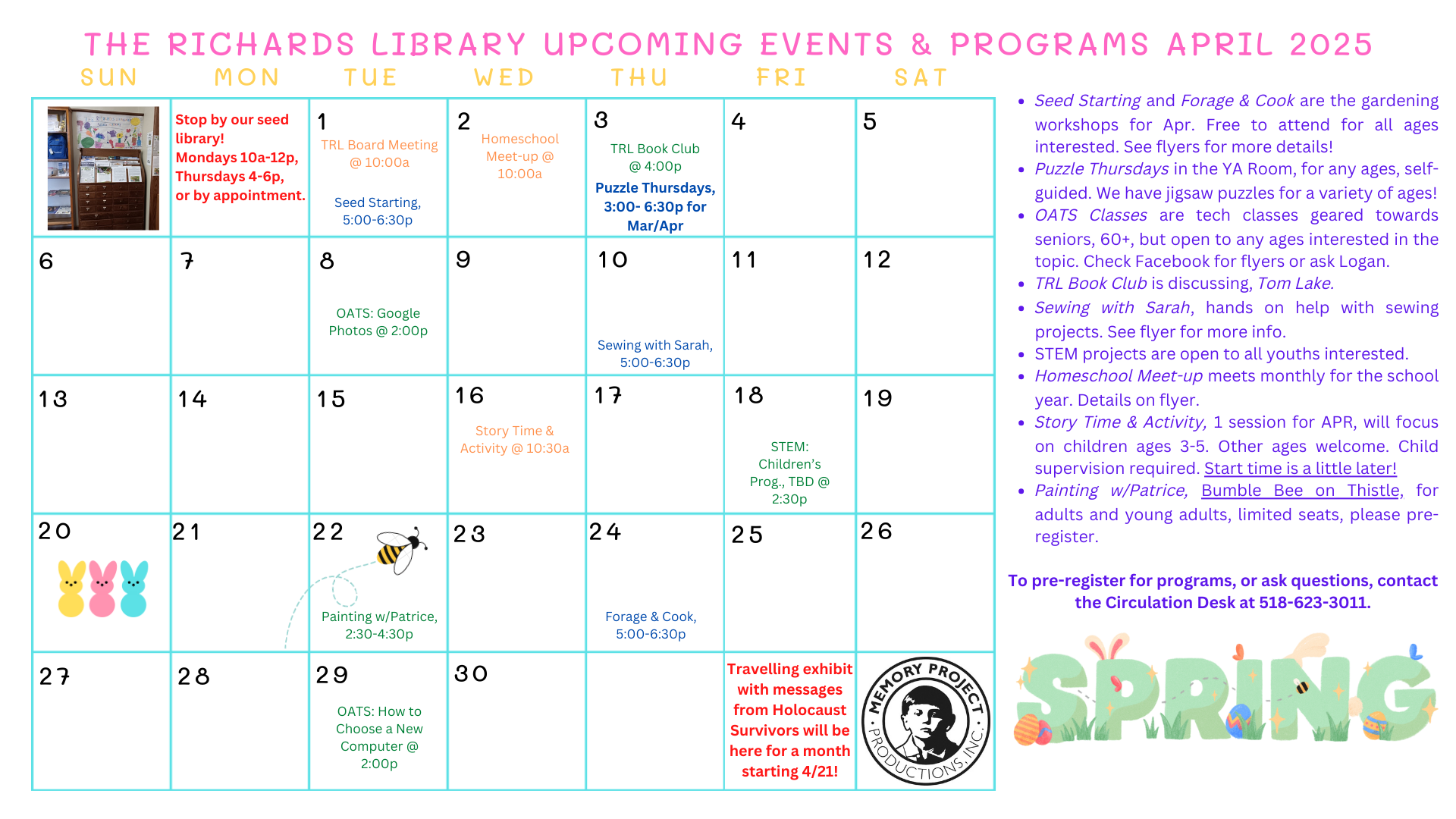 The Richards Library upcoming Events & Programs in April 2025